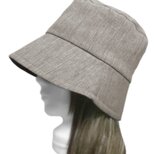 つば長・ゆったりバケットハット◆ハーフリネンスラブシャンブレー／杢ベージュ系　◇紫外線対策・小顔効果・オールシーズン着用◇