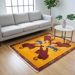 ペルシャ　オールドギャッベ　シラーズ　アマレバフト　188×138cm ライオン ヒョウ　PS4679