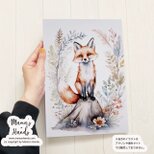 A4 ポスター 可愛い キツネ ボタニカル フラワー 花 水彩画 イラスト アート