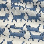 インド ブロックプリント生地 [20cm単位] キャット ブルー ホワイト地02 黒 IF0078