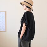 LINEN フリルスリーブブラウス *ブラック* size FREE