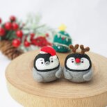 【受注製作】まゆペンギンのひなサンタ・トナカイセット　羊毛フェルト