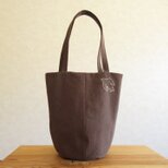 ほそながトートバッグ　ブラウン、鳥さんの刺繍の画像