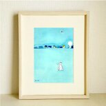 犬イラスト｜原画「家灯り」 ※木製額縁入り（インチサイズ）