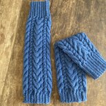 受注制作｜手編み｜ブルー｜レッグウォーマー｜アラン模様｜ニットチクチクしない｜冷え取り