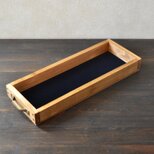 0310mito 国産ひのきのちいさい横長トレイ（ベロア生地×アンティークブロンズの取っ手）