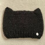 手編みニット帽・ネコ耳ブラック