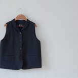 麻ウールのショールカラーベスト　チャコールグレー