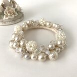 ビーズボール ビジュー クロッシェ シュシュ　キスカ ホワイト ヘアゴム パール まとめ髪 フォーマル 入学 卒業 結婚式