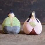 革のオブジェ　ひな人形　ピンク×うぐいす