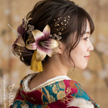 百合　ユリ　リリー　成人式　卒業式　結婚式　七五三　髪飾り　和装　袴　振袖　水引　タッセル　かすみ草　OHANA