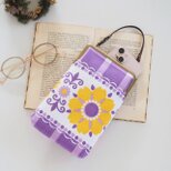 ■ヴィンテージファブリックのがま口スマホショルダーポーチ・L / パープルに黄色の花 ■ bateau vf-pybc