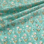 インド ブロックプリント生地 [40cm単位切り売り] サンガネリ ラズベリー ターコイズ地 MT 花 IF0211の画像