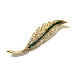 80s UK A&S Vintage Rhinestone Leaf Motif Broochの画像