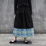上品で丈夫「 カンガ × チノ 」２種類の生地を合わせた ロングスカート サイドポケット付き！ アフリカ布 アフリカンプリント