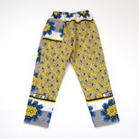 【受注制作】カンガのジョッパーズパンツ（ フラワー & ペイズリー イエロー × シアン ）アフリカ布パンツ カンガパンツの画像