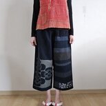 着物リメイク　古布手作り　半纏、絣、型染め　パッチワーク　パンツの画像