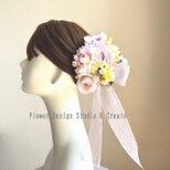 ウェディング・成人式に♡桜と薔薇のヘッドドレス　サクラ　リボン　春色　桜色　結婚式　ウェディングの画像