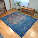 ペルシャ　ギャッベ　リビング　ラグ　195x155cm　ザクロの木　青色　RJ12749の画像