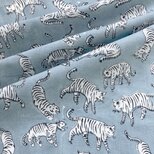 インド ブロックプリント生地[32cm単位切売]Sanganeri タイガー ライトブルー地 とら 虎 キャット 猫IF0216