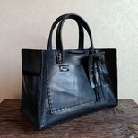 【受注制作】square tote　黒　オイルワックスレザーの画像
