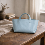 本革 レザートート スモールフィールドバッグ アッシュブルー 牛革 ミニトート ユニセックス