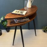 【送料無料】 テーブル 三日月形 90cm パイン ウォルナット アイアンボルト連結脚の画像