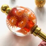 かんざし　イソギンチャクの様なオレンジの泡玉とんぼ玉　蜻蛉玉　トンボ玉　夏秋　涼しげ　花火の画像