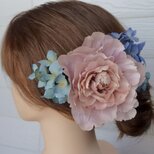 布花髪飾り＊芍薬と紫陽花のコーム5-047の画像