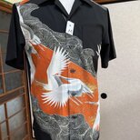 鶴、着物リメイクアロハシャツ、着物素材、M寸！の画像