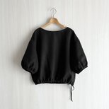 クロップド丈パフ袖ボートネック5分袖丈プルオーバー_リネン100%_Blackの画像