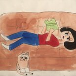 ソファで読書の画像