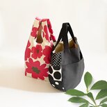 【期間限定5/17まで】水玉パッチワークラウンド型バッグ+北欧風フラワー マルシェバッグ ローズピンク 2点セットの画像
