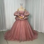 カラードレス ピンク 取り外し袖 編み上げ 可愛い プリンセスライン もこもこドレス ラッフルフリル&nbsp;花嫁の画像