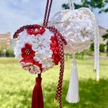 フラワーボール　ちりめんボール　ブーケ　ボールブーケ　装花　ブライダルブーケ　前撮りブーケ　和装ブーケ　つまみ細工の画像
