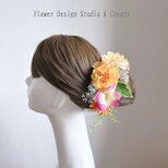 ウェディング♡プルメリアとマリーゴールドのヘッドドレス　オレンジ　イエロー　プルメリア　ピンク　リゾ婚　結婚式　ウェディング　の画像