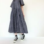 【期間限定＊送料無料】キツネと森の半袖ワンピース＊ポケット付＊国産綿100％＊ゆったりフリーサイズ＊ダークグレー×ネイビーの画像