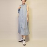 【新作】ノースリーブゆったりめギャザーシャツワンピース/アウター/羽織にも◎（ブルー）25020BLFの画像
