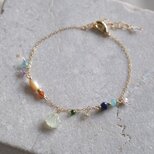shell stone bracelet：天然石プレナイト　マザーオブパール　アメジスト　カラフルチェーンブレスレットの画像
