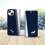 帯なし iPhone 手帳型スマホケース （カメラ穴あり/はめ込みタイプ）【アイラブ・ミニチュアダックス（ネイビー）】の画像