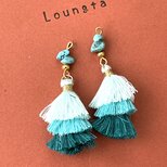 タッセルピアス フリンジピアス ターコイズピアス グリーン ブルー 夏ピアス 樹脂ピアスの画像