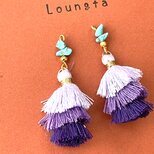 ターコイズピアス ターコイズ ブルー フリンジピアス タッセルピアス パープル 樹脂ピアス 夏ピアスの画像