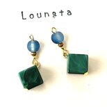 グリーン ネイビー 夏ピアス 樹脂ピアス ガラスビーズとアクリルビーズの画像
