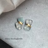 金継ぎピアス／イヤリング｜アクアマリン×ガーデンクォーツ｜天然石 一点もの 癒しのジュエリーの画像