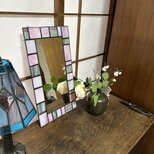 ステンドグラス鏡　桃色　長方形の画像