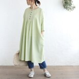 ふんわり体型カバー リネンレーヨン スモックワンピース （ピスタチオ）OP34の画像