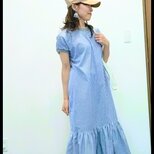 コットンストライプブルーのワンピースの画像