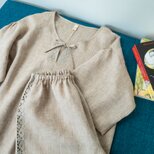 ちょっぴり可憐なリネンのルームウェア【半袖&ショートパンツ・カフェラテ】の画像