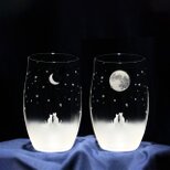 《送料無料》 アトリエキース 一緒にみる【満月＋三日月】の夜空 Lサイズペアセット 猫モチーフグラス ★名入れ加工対応品（有料）の画像
