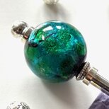 かんざし　シルバーホイールとブルーとグリーンの水玉のとんぼ玉　一本挿し　一本簪　涼しげ　夏　トンボ玉　蜻蛉玉の画像